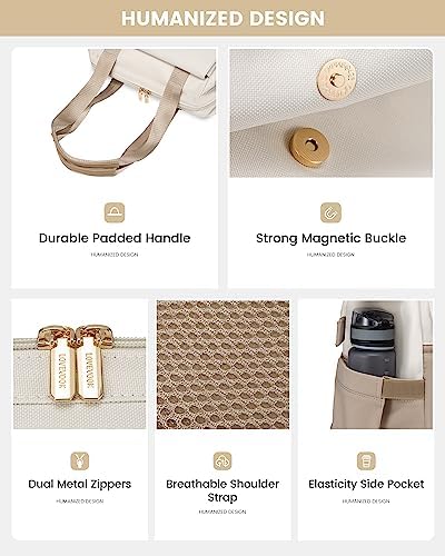LOVEVOOK Laptop Backpack for Women, 15.6 Inch Work Laptop Bag with USB Port, Fashion Teacher Nurse Backpack Purse, Waterproof Travel Computer Backpack with Organizer Bag, 2PCS, Beige-Khaki - Image 3