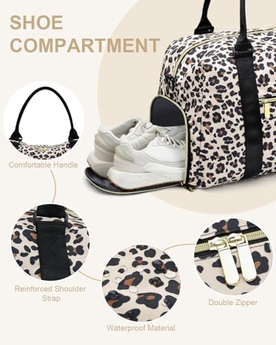Travel Duffle Bag for Women Large Weekender Overnight Bags Gym Bag with Shoe Compartment Waterproof Hospital Bag Carry On Tote Bag for Airplanes,Leopard - Image 5