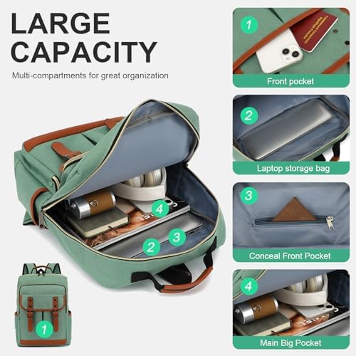 Vintage Laptop Backpack for Travel, College, Fashion Casual Teacher Backpack for Women Men Fits 15.6Inch Notebook - Image 3