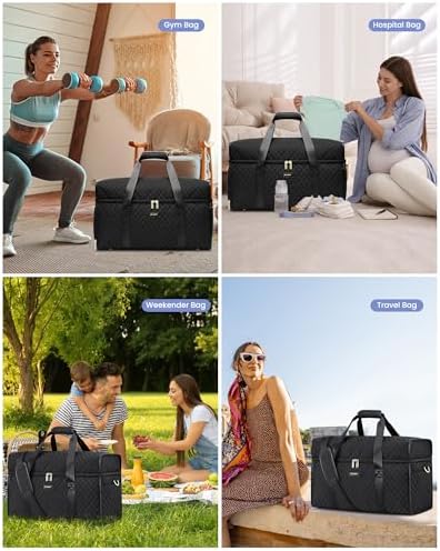Weekender Travel Duffle Bag for Women: Overnight Bags with Shoe Compartment Carry on Bags for Airplanes with Toiletry Bag Weekend Yoga Gym Bag with Wet Pocket Black - Image 7
