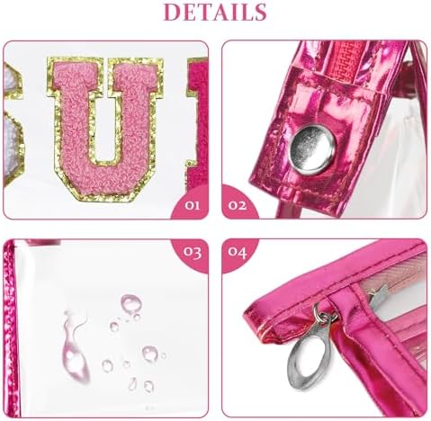 COSHAYSOO Clear Makeup Bag Sunscreen Pouch Summer Things Accessories Waterproof Beach Pool Essentials Stuff Air Cruise Travel Toiletry Gifts for Women Teenage Girls with Chenille Letter Pink SUN - Image 4