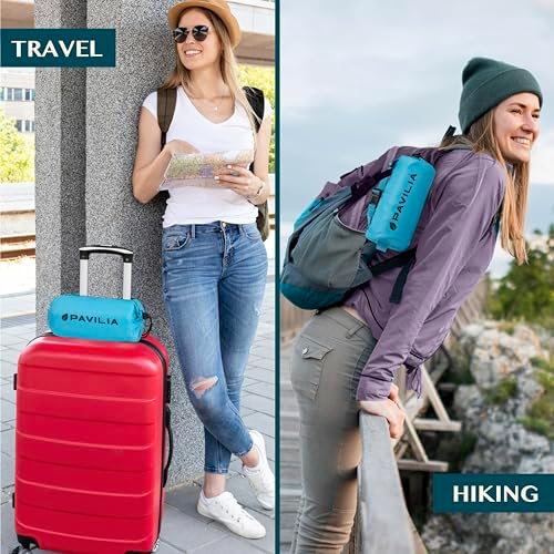 PAVILIA Travel Blanket Airplane Compact with Bag, Soft Packable Plane Blanket Kids Adults, Portable Camping Flight Essentials, Travelers Gifts Accessories, Luggage Backpack Strap, 65x40 Teal Blue - Image 5