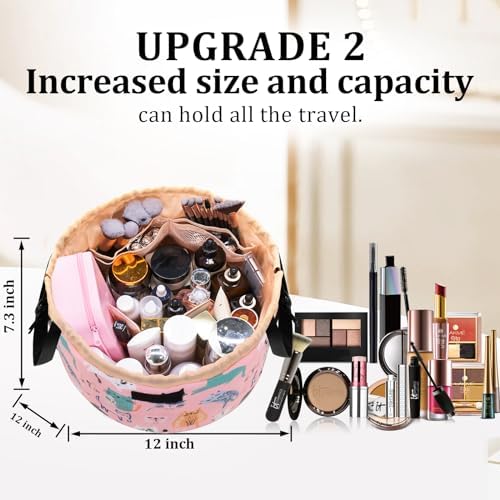 Large Barrel Drawstring Makeup Bag,Travel Makeup Bag,Portable Cosmetic Bag Make Up Organizer Bag for Travel Accessories Essentials and Hair Product,Gifts for Women Girls(cat makeup bag) - Image 3