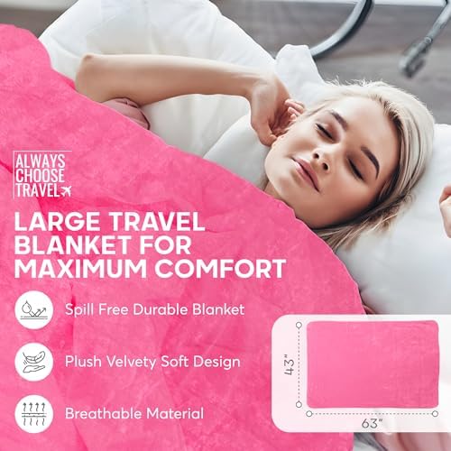 Premium Pillow Blanket Set - 2-in-1 Packable Travel Blanket and Pillow with Hand Luggage Sleeve, Backpack Clip, and Soft Portable Pillowcase - Airplane Blanket for Travel - (Pink) - Image 3