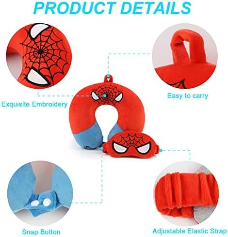 Superhero Travel Pillow for Kids & Adults with Sleep Eye Mask, Memory Foam U-Shaped Neck Pillow with Washable Cover, Soft Head Support Travel Accessories for Airplane Car Train Bus Recline, Red - Image 4