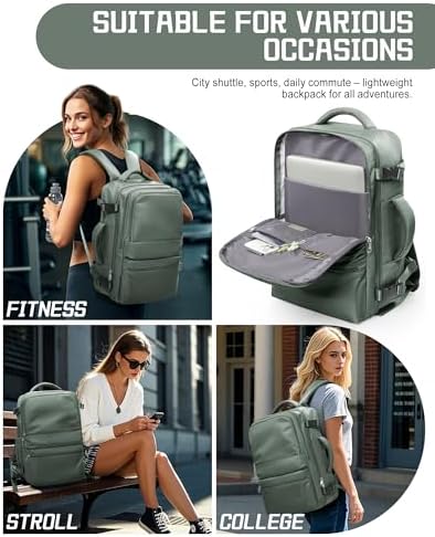coofay Travel Backpack for Women Men Carry on Backpack for Travel Backpack Carry on Flight Approved Personal Item Travel Bag Carry on Luggage Mochila de Viaje Green - Image 8