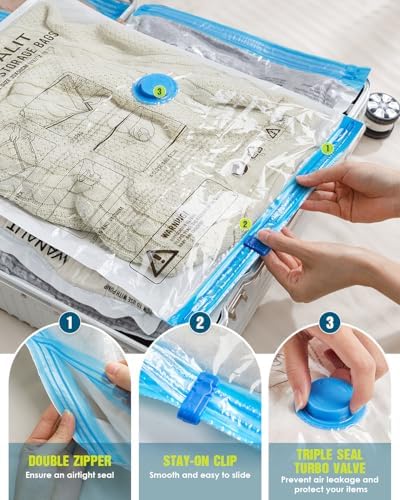 Vacuum Storage Bags for Travel, 8 Pack (4S+4XS) Vacuum Seal Bags with Wireless Rechargeable Electric Pump, Travel Essentials Space Saving Bag for Clothes, Luggage, Carry-on Suitcase, Backpack, Trip - Image 5