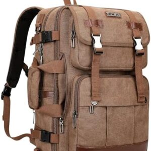 WITZMAN Canvas Travel Backpack for Men Large Laptop Backpack Fit 17 inch Carry-on Airline Approved Convertible Shoulder Rucksack(A6617-3 Brown)