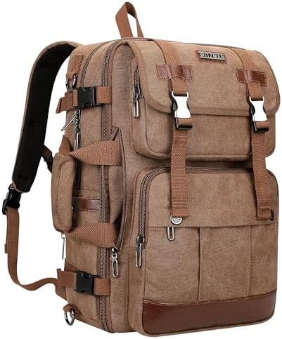 WITZMAN Canvas Travel Backpack for Men Large Laptop Backpack Fit 17 inch Carry-on Airline Approved Convertible Shoulder Rucksack(A6617-3 Brown)