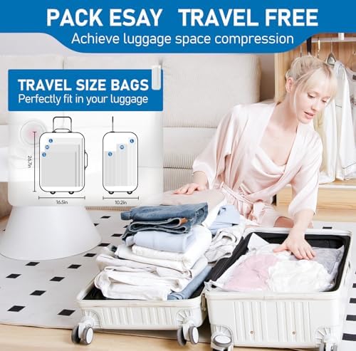 Vacuum Storage Bags for Travel, 10 Pack Vacuum Seal Bags for Clothing Travel, Compression Packing Kit with High Pressure Electric Pump, Space Saver for Clothes Luggage Traveling - Image 4