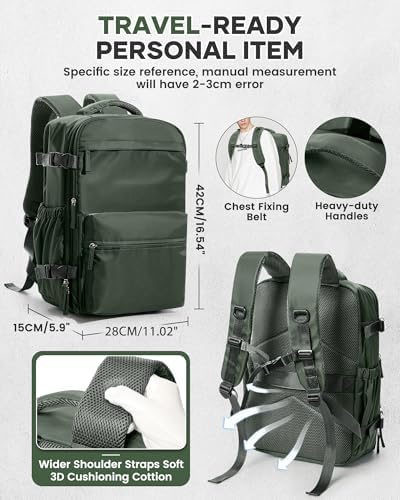 Small Vacuum Travel Backpack with Pump for Women,Airback Personal Item Carry on Backpacks Flight Approved 18x14x8 inches for Men,Laptop Waterproof Work Compression bags Casual Daypack,BrownGreen - Image 6