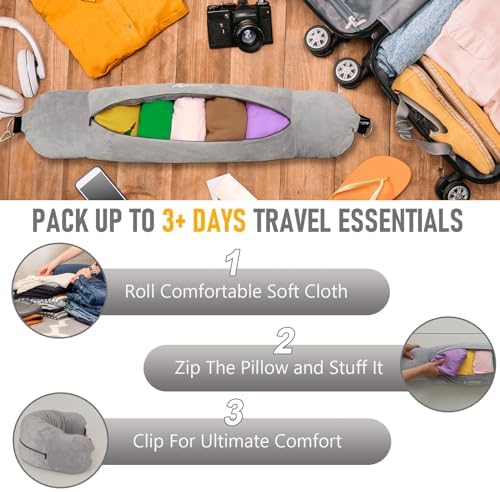Travel Neck Pillow Stuffable with Clothes, Stuffable Neck Pillow for Travel, Packable Fillable Storage Bag for Airplane Travel, Soft Velvet Neck Pillow Case Cover - Image 2