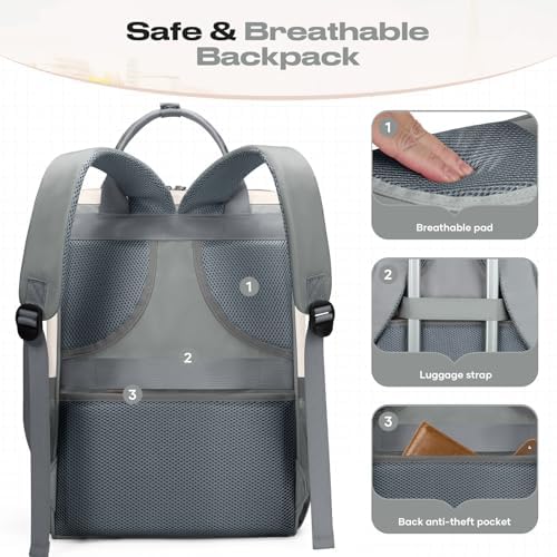 Maelstrom Travel Backpack for Women Men,Laptop Backpack Fits 15.6-17.3 Inch Laptop, Nurse/Teacher/Work Bag with Insulated Lunch Box,Water Resistant Carry On Backpack,Gray-Beige - Image 6
