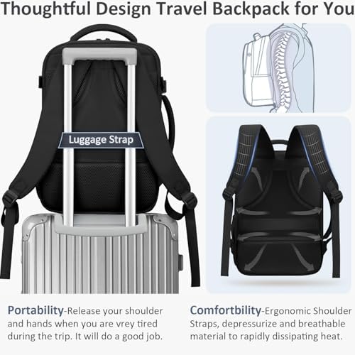 Travel Backpack for Women Men Carry on Flight Approved Lightweight 15.6 Inch Laptop Backpack Duffle College Business Work Weekender Hiking Travel Essentials Suitcase Backpack Black - Image 6