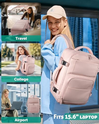 Travel Backpack For Women, Carry On Backpack for Men Flight Approved Airline Personal Item Travel Bag TSA Business 15.6 in Laptop Mochila, Travels Essentials Bookbag for Work Weekender Hiking (Pink) - Image 6