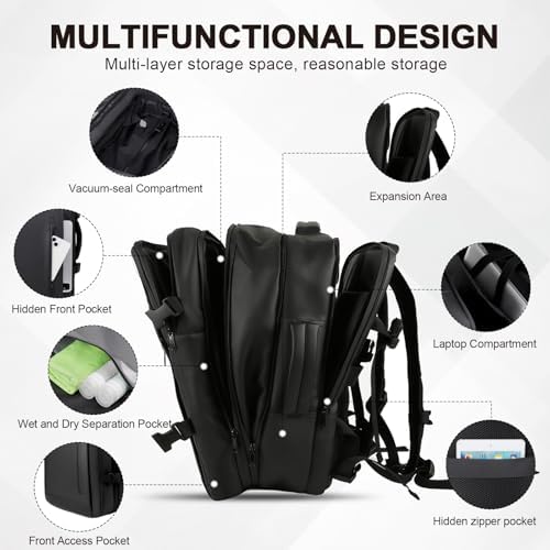 Vacuum Backpack Travel with Pump, 60L Expandable Vacuum Compression Backpack with Vacuum Seal, Water Resistant TSA Lock Carry On Backpack for Travel - Image 4
