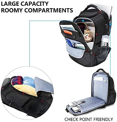 KROSER TSA Friendly Travel Laptop Backpack 17.3 inch XL Computer Backpack Water-Repellent College Daypack Business Backpack with RFID Pockets & USB Port for Men/Women-Black - Image 3