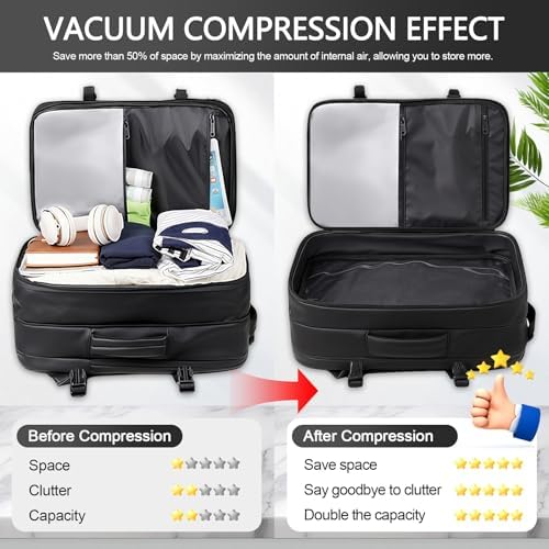 Vacuum Backpack Travel with Pump, 60L Expandable Vacuum Compression Backpack with Vacuum Seal, Water Resistant TSA Lock Carry On Backpack for Travel - Image 3