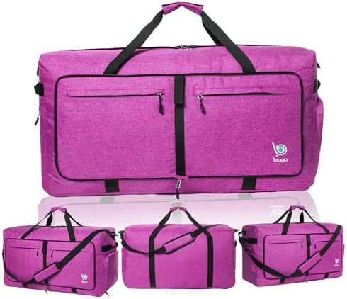 Bago Large Foldable Duffel Bags for Traveling Women & Men - 80L Packable Duffle Bag for Travel with Shoe Compartment - Water Repellant, Heavy Duty, Lightweight Folding & Collapsible (SnowPink) - Image 9