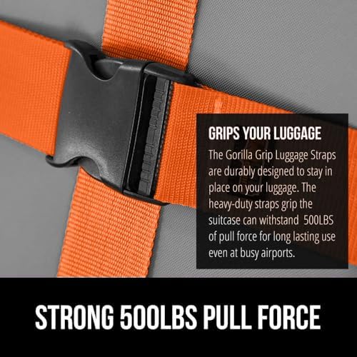 GORILLA GRIP Heavy Duty Adjustable Luggage Straps for Suitcases, Easy to Identify Travel Belt Connector Holds Suitcase Together, Extends Life of Bag, Strap Connects Two Bags, Accessories 2 Pack Orange - Image 3