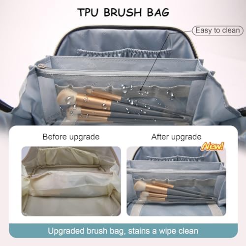 BOYATU Travel Makeup Bags Cosmetic Organizer Bag: 3-Set Large Capacity Make up Bag - PU Leather Toiletry Bags for Women - Wide Open Portable Pouch with Divider & Handle (01-Light Blue) - Image 3