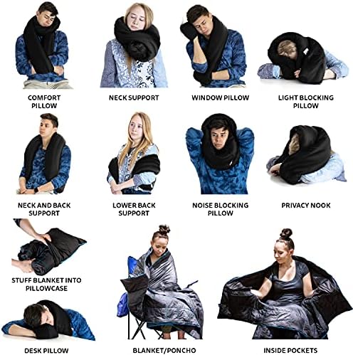 Ripstop Outdoor Camping Pillow and Blanket 3-in-1, Versatile Lightweight Nylon Waterproof Stadium Blanket, Ultralight Backpacking Essentials, Travel Blanket and Pillow Set - Black/Turquoise - Image 5