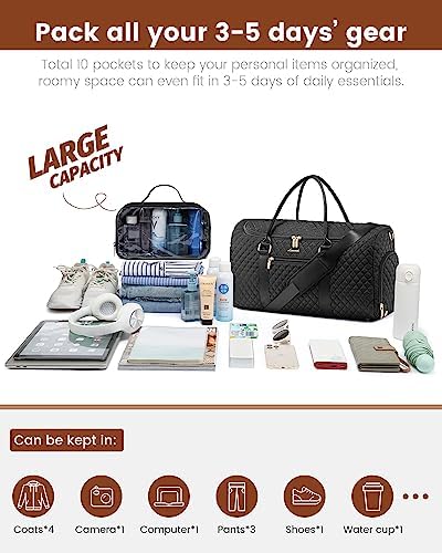 LOVEVOOK Travel Duffle Bag, 40L Weekender Overnight Bag with Toiletry, Quilted Carry On Bags with Shoe Compartment, Gym Duffel Bags with Wet Pocket for Women, Hospital Bags for Labor and Delivery - Image 2