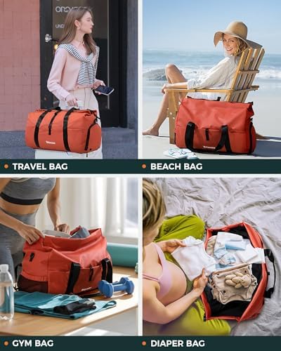 Tolaccea Gym Duffel Bag for Women, Travel Bags Foldable Sports Duffle with Shoe Compartment & Wet Pocket, Lightweight & Water-Resistant, Perfect for Workout, Weekender Overnight & Carry-On Expandable - Image 8