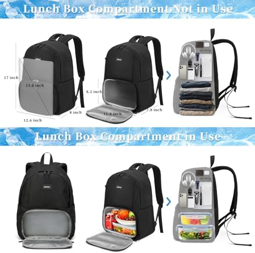 ZOMFELT Lunch Backpack for Women Men, 15.6 inch Laptop Backpack for School with Cooler Lunch Box, Flight Approved Carry on Backpack, Travel Backpack for College Work Nurse Teacher Picnics Gift, Black - Image 3