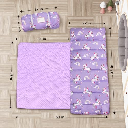 Primlect Toddler Nap Mat with Pillow and Blanket, 45" * 35" Sleeping Bag, Easy to Roll up and Carry, Perfect for Daycare, Preschool, Travel, Boys and Girls - Image 2