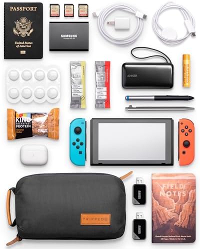 Tech Bag Organizer - Small Electronics Organizer Pouch for Travel - Premium Travel Case with Leather Accents - Mesh Pocket for Cables, Cords and Chargers (Black) - Image 2