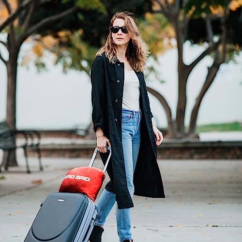 Lightweight Travel Blanket - Premium & Compact Airplane Wearable Blanket with Neck Snaps, Cozy Foot Pockets, Zipper Pouch - Converts into Soft Pillow - Designed for Ultimate Comfort - Scarlet - Image 8