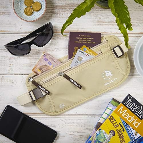 VENTURE 4TH Travel Money Belt - Slim Passport Holder RFID Blocking Travel Pouch to Protect Cash, Credit Cards and Travel Documents (Beige) - Image 7