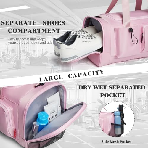 BSHG 21 inch Gym Bags For Men & Women With Shoes Compartment And Wet Pocket, Sports Duffle Bag, Workout Bags For Gym Swimming Yoga,Waterproof Weekend Overnight Carry On Bag B-GC-002-Pink - Image 5