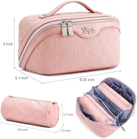 BOYATU Travel Makeup Bag for Women: Cosmetic Organizer Bag with Compartments - Leather Make up Bags Set of 3 Pink - Image 8