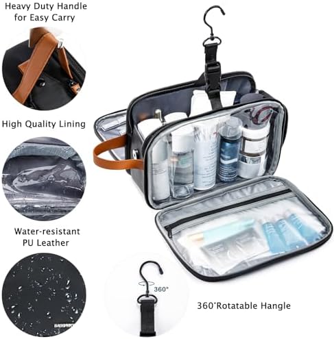 BAGSPRITE Large Toiletry Bag for Men, Women Travel Bag with Hanging Hook, Water-resistant Makeup Cosmetic Bag Shaving Kit Organizer, Bathroom Bag for Traveling - Image 4
