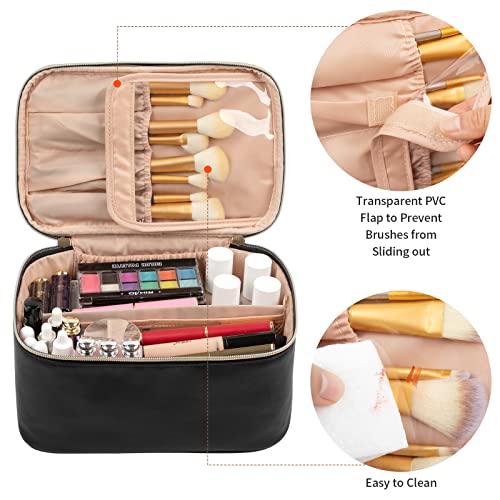OCHEAL Makeup Bag, Portable Cosmetic Bag, Large Capacity Travel Makeup Case Organizer, Black For Women Toiletry Bag for Girls Traveling With Handle and Divider - Image 2