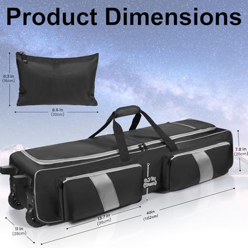 Telescope Bag with Wheels, Large Capacity Rolling Telescope Case Shock-Absorbent Padded, Telescope Case Telescope Travel Bag with Multi-pocket for Telescope & Accessories (40 Inches) - Image 5
