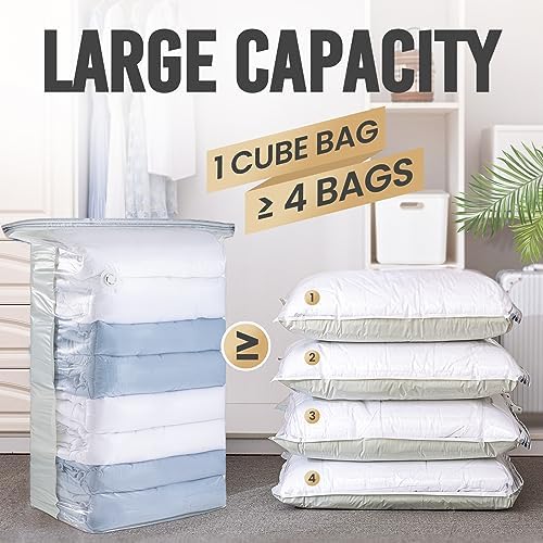 TAILI 12 Pack Vacuum Storage Bags, Space Saver Bags, Jumbo Cube 31x40x15 Inch, Extra Large Vacuum Seal Bags for Comforters, Blankets, Bedding, Clothing, Space Saving Closet Organization, Cream - Image 3