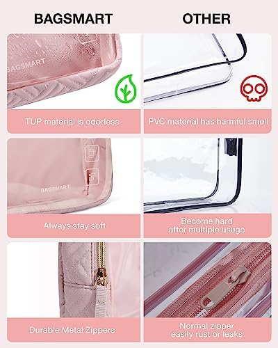 BAGSMART TSA Approved Toiletry Bag, 2 Pack Clear Makeup Cosmetic Bag Organizer, Quart Size Travel Bag for Toiletries, Carry-on Travel Accessories Essentials - Pink - Image 3