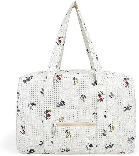 Cute Tote Duffel Bags Women White Flower Travel Duffel Bag Weekender Overnight Duffel Travel Carry On Purses for Women Work Diaper Gym Tote Hospital Bag for Labor Delivery