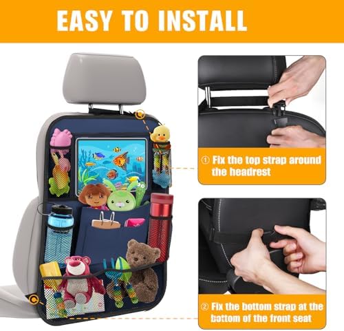 Car Backseat Organizer with 11" Table Holder, 10 Storage Pockets Seat Back Protectors Kick Mats for Kids Toddlers, Travel Accessories, 2 Pack, Blue - Image 6
