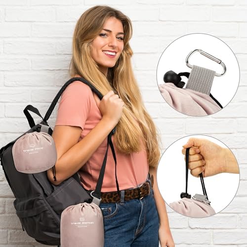 Pink Travel Neck Pillow and Blanket Set for Airplane Travel Essentials Womens Memory Foam Neck Pillow and Compact Soft Airplane Blanket with Bag for Traveling Airport Car Sleeping - Image 9
