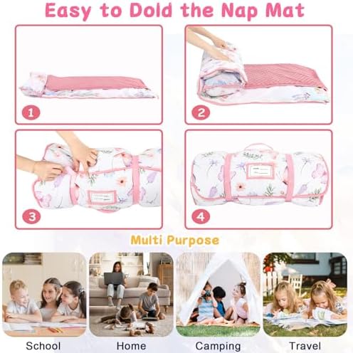 Pea Pod Toddler Nap Mat with Pillow & Fleece Blanket Ultra Soft Kids Rolled Napping Mats for Daycare, Preschool-Kindergarten, Slumber Bags for Boys Girls, Fits Ages 3-7 Years, Butterfly - Image 7