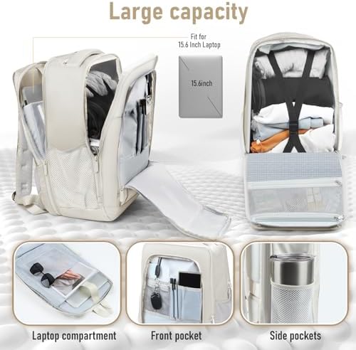 Travel Backpack, Business Anti Theft Slim Sturdy Laptops Backpack with USB Charging Port, Water Resistant College School Laptop Bag for Men & Women Fits 15.6 Inch Notebook (Beige) - Image 4