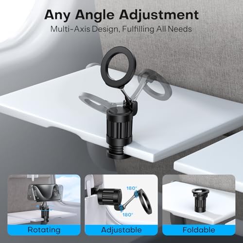 OMOTON 360°Rotating Magnetic Airplane Phone Holder Mount, for Magsafe Airplane Travel Essentials Accessories, Adjustable Foldable Universal Handsfree Phone Stand for iPhone 16 15 14 Pro Max - Image 4