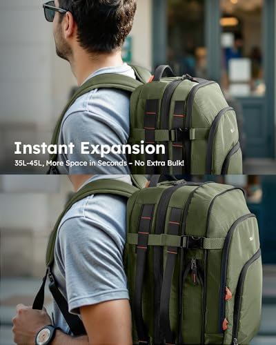 Tolaccea Travel Backpack, TSA Friendly Flight Approved Carry-on Luggage Water-resistant Business Rucksack, Durable Large Computer Bag Daypack Fits 15.6 Inch Laptop, 35-45L Expandable - Green - Image 2