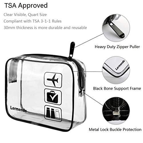 Lermende 2pcs Clear Toiletry Bag TSA Approved Travel Bag,Carry On for Travel,Airport Airline Accessories Compliant Bag,Quart Sized Makeup Cosmetic bag Women Men (Black, 2 Pack) - Image 3