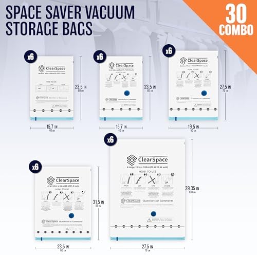 Vacuum Seal Bags for Clothing Travel, 30 Combo - Space Saver Vacuum Storage Bags, Blanket & Clothes Storage Bags Vacuum Sealed – Hand Pump Included, Bolsas Para Guardar Ropa Al Vacío - Image 3