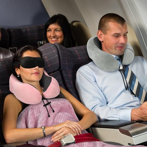 Travel Pillow and Blanket Set Neck Pillow Airplane Memory Foam for Traveling Compact with Bag Pink - Image 5